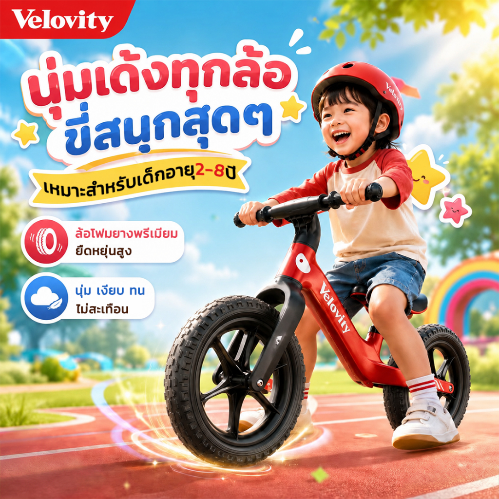 Velovity【รับน้ำหนัก50กก.】จักรยานขาไถ ของขวัญและของเล่นกลางแจ้งสำหรับเด็กอายุ2-8ขวบ จักรยานทรงตัว