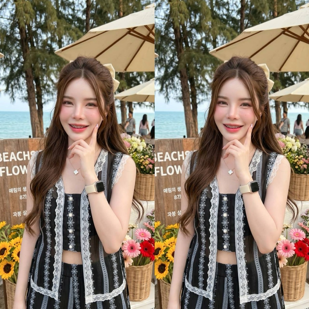 1.1 พร้อมส่งลายลูกไม้ ผ้าโรเซ่ ไม่หนา ไม่มีซับ รูปที่ 2