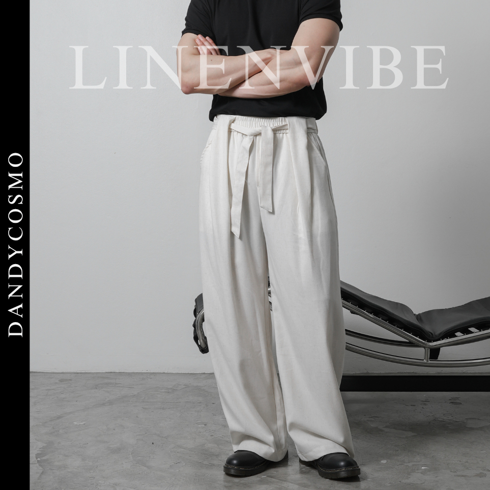 DANDY COSMO |[2สี] กางเกงลินินผู้ชาย LINENVIBE ทรงหลวม เอวยืดได้ ใส่สบาย แจ่งจีบหน้า สายถอดได้ ✖️NO RESTOCK EDITION