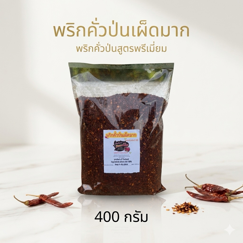 พริกป่น พริกคั่วเตาฟืน หอม เผ็ด เข้ม พริกล้วน 400g(เข้ม400)