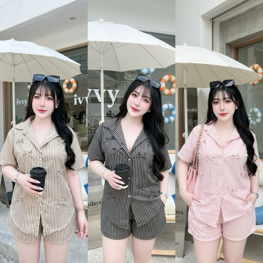 ชุดเซ็ต2ชิ้นแฟชั่นสาวอวบอ้วน ลายสก๊อตแต่งโบว์ล้นๆ