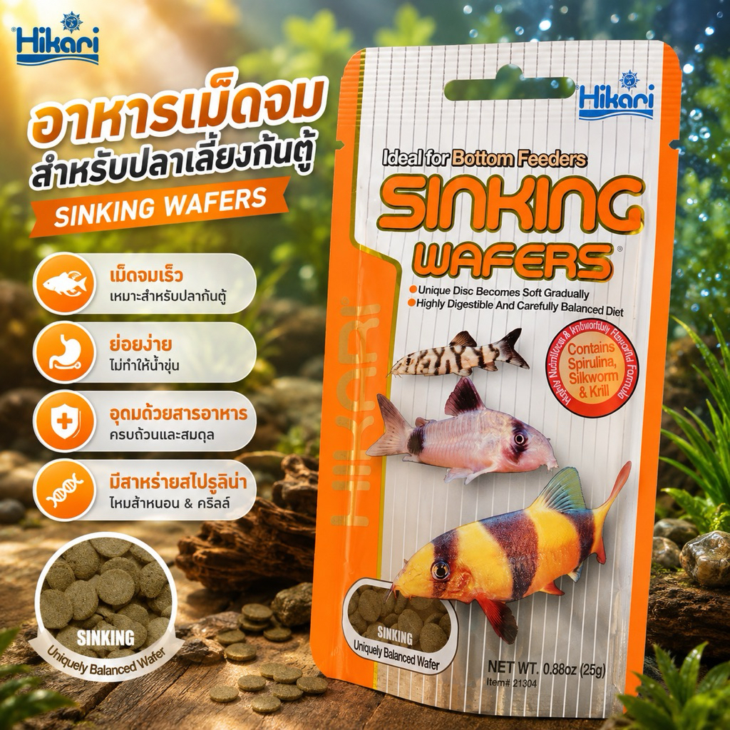 อาหารปลาเม็ดจม HIKARI SINKING WAFERS คุณประโยชน์ครบถ้วน เม็ดรูปกระดุม