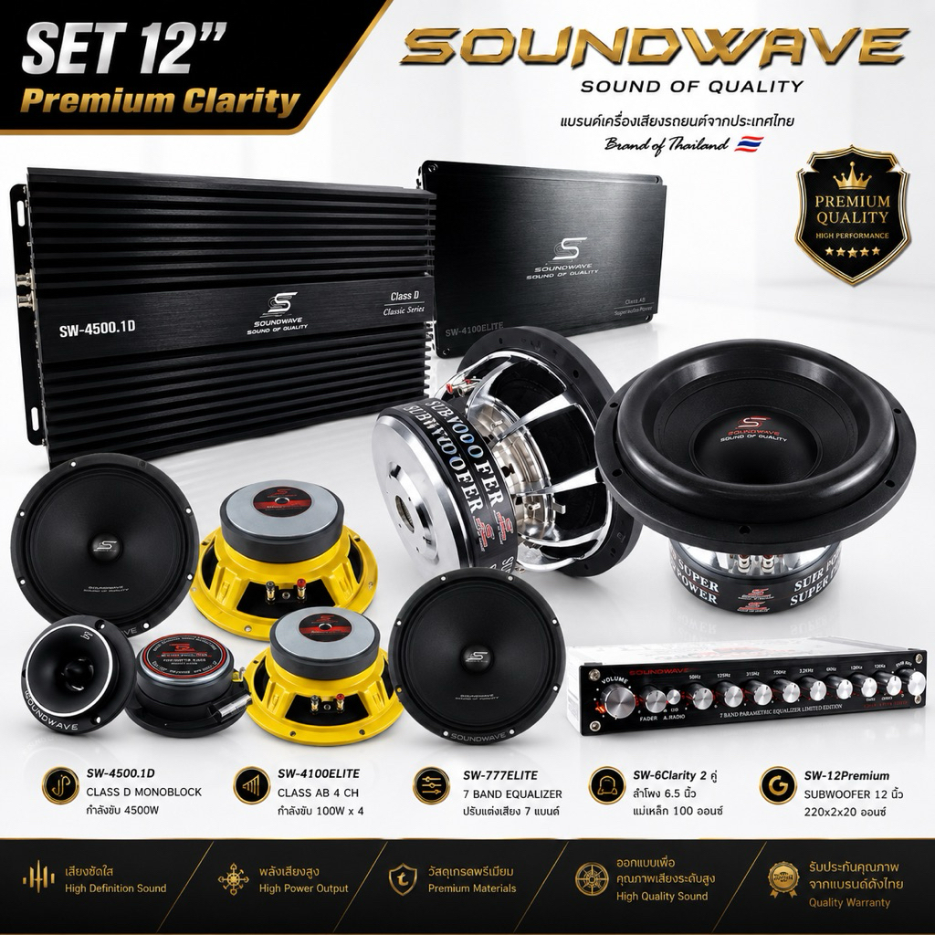 ชุดโปรโมชั่น SET 12” PREMIUM Clarity SOUNDWAVE HI END เครื่องเสียงรถยนต์ , เครื่องเสียงรถ , เพาเวอร์แอมป์ , ดอกลำโพง
