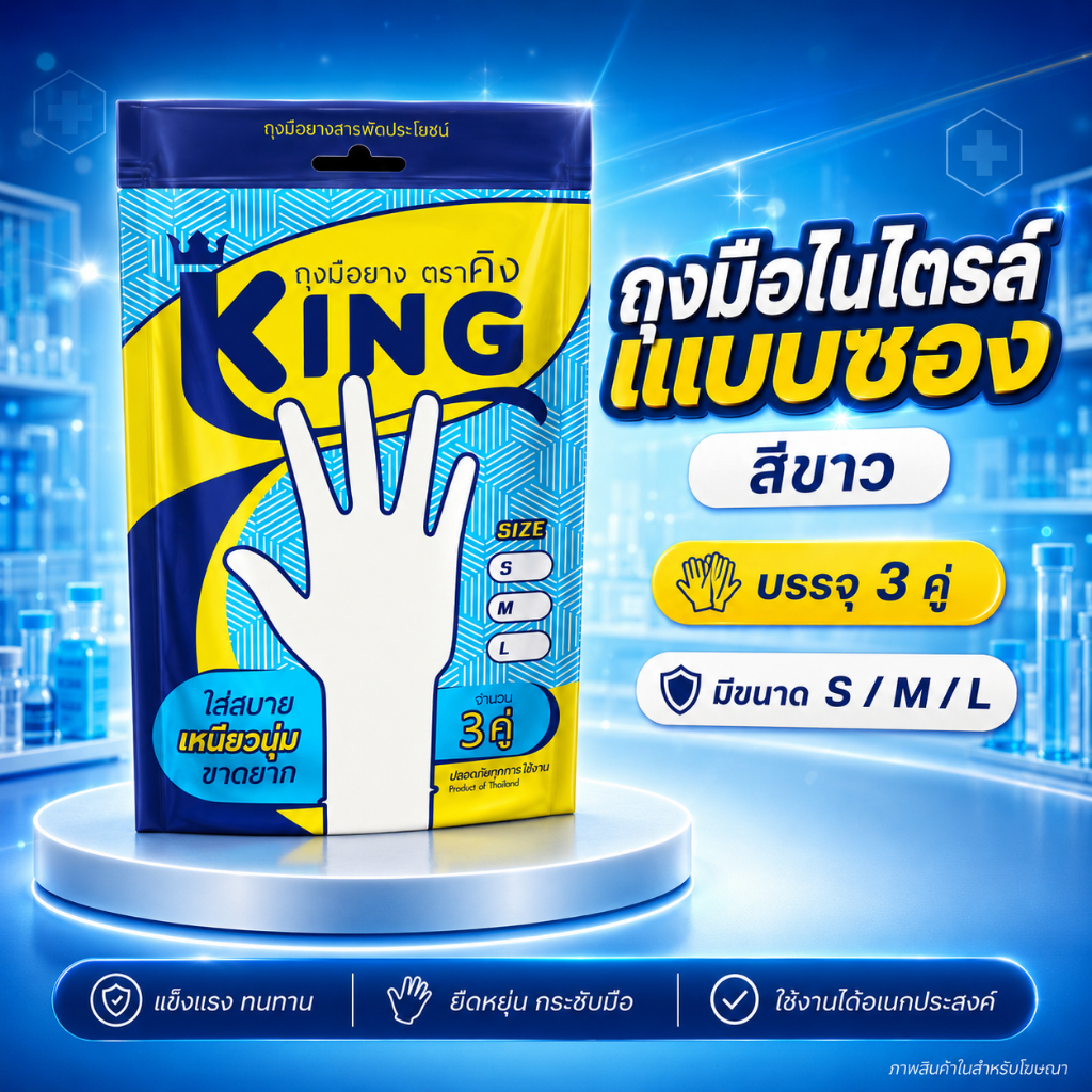 ถุงมือสีขาว แบบซอง 3 คู่ ใช้กับงานอเนกประสงค์