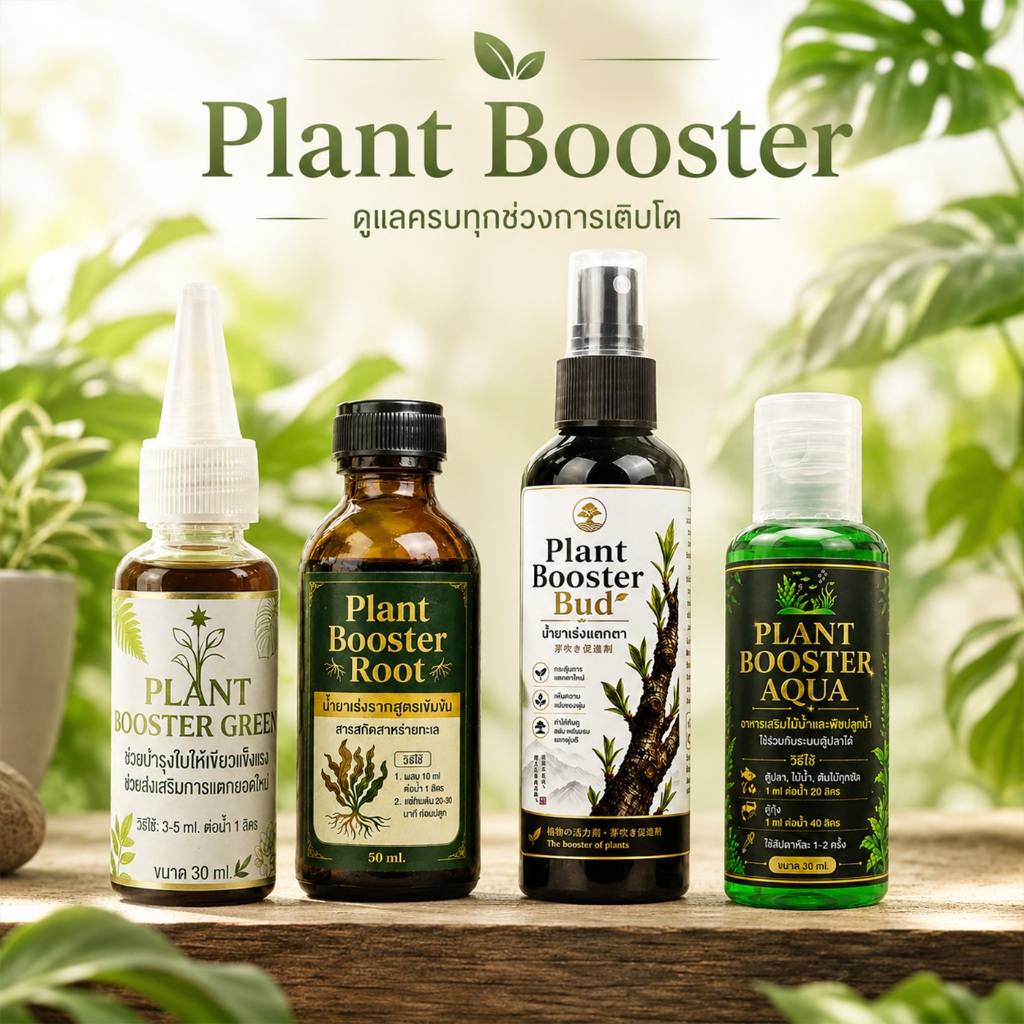 Plant Booster อาหารเสริมพืช | เร่งราก บำรุงใบ แตกยอด ไม้น้ำ ไม้ประดับ บอนไซ เลือกสูตรได้