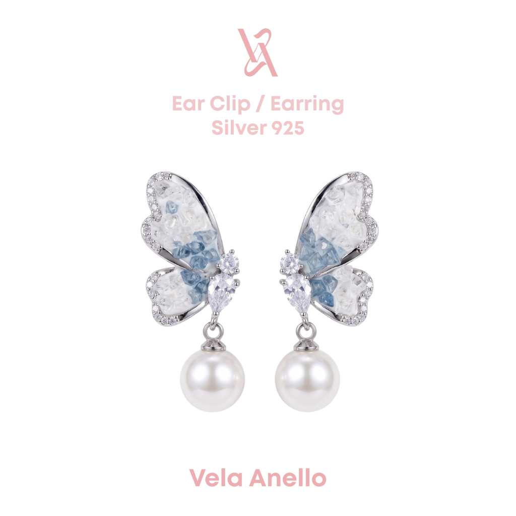 Vela Aquamarine Monarch S925 ต่างหูเงินแท้ ต่างหูหนีบ ต่างหูติดหู เครื่องประดับออกงาน