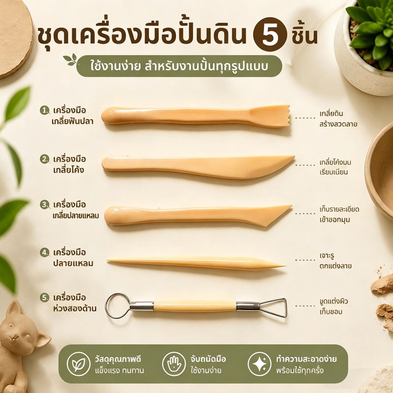 ชุดไม้แกะสลักดินน้ำมัน 5 ชิ้น เครื่องมือปั้นดิน ชุดไม้ขูด ชุดไม้ปั้นดิน 5 ชิ้น อุปกรณ์ดินปั้น ไม้ปั้นดิน ชุดแกะสลัก