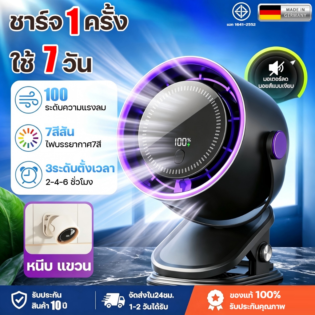 🧊เป่าสบายกว่าแอร์🧊พัดลมตั้งโต๊ะ พัดลมพกพา พัดลมหนีบ ทำงานเงียบ ลมเร็ว100ระดับ ตั้งเวลา3ระดับ มอเตอร์เยอรมัน พัดลมหนีบ