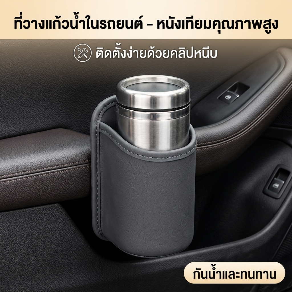 🚘COD🚘 ที่วางแก้วในรถยนต์ ทำจากหนังแท้ วางได้หลายจุด กันน้ำ กันแดด มีหลายสีให้เลือก