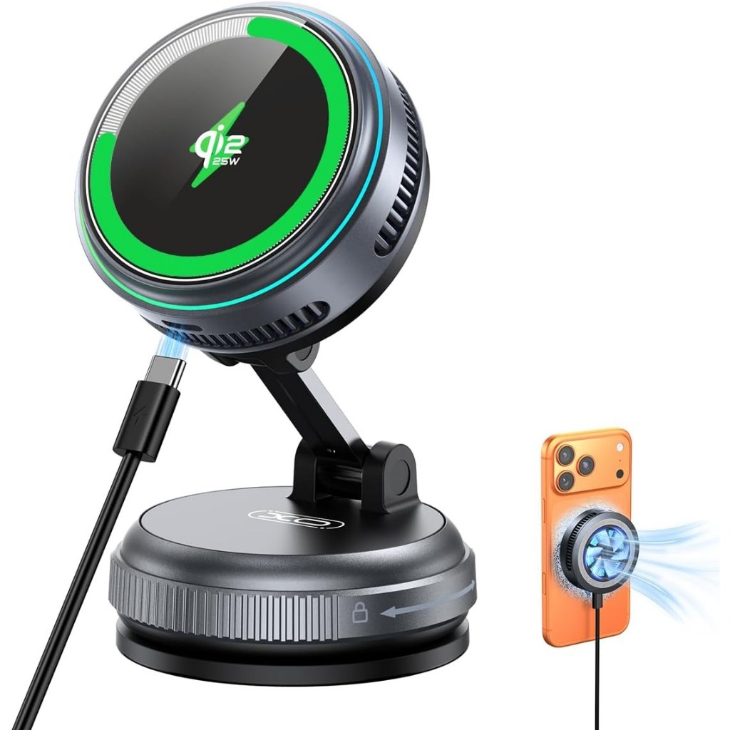 XO-TZ043 Magnetic Car Mount Charger  แท่นชาร์จไร้สายแบบแม่เหล็ก Qi2 ในรถยนต์ แท่นวาง+ชาร์จเร็ว 25W + ระบายความร้อน 2IN1