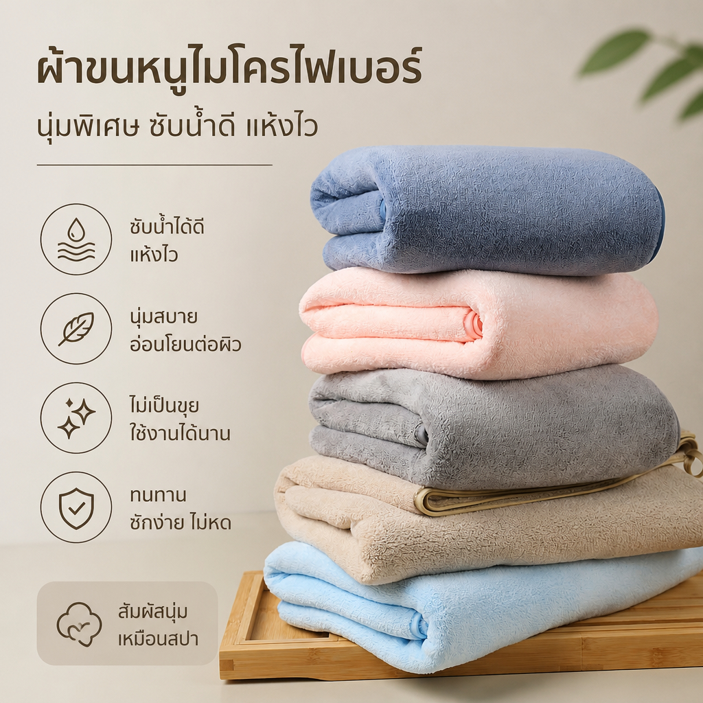 【คุ้มค่าสุดๆ: แพ็ค 2 ชิ้น】สีเรียบผ้าเช็ดตัว ผ้าฝ้าย นุ่ม ดูดซับดี หนา ขนาดใหญ่ 140*70 แห้งเร็ว ไม่หลุดร่วง  ผ้าฝ้าย 100%