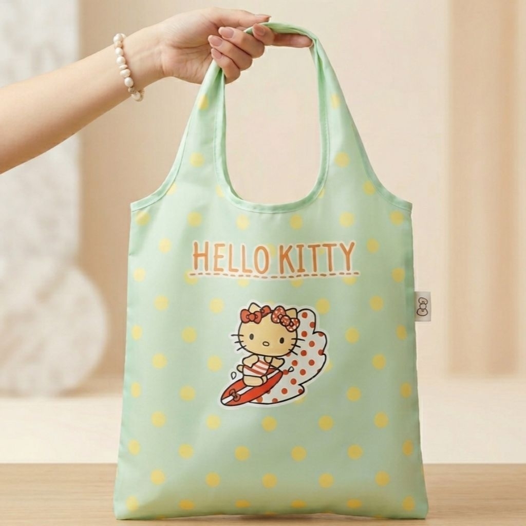 (พร้อมส่งในไทย🇹🇭)  ถุงผ้า Hello Kitty ของแท้ จาก Waston Malaysia สีมิ้นลาย Pokadot