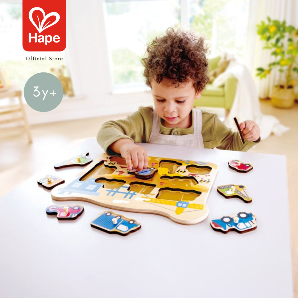 Hape Construction Peg Puzzle أحجية مركبات البناء بمقابض صورة 3