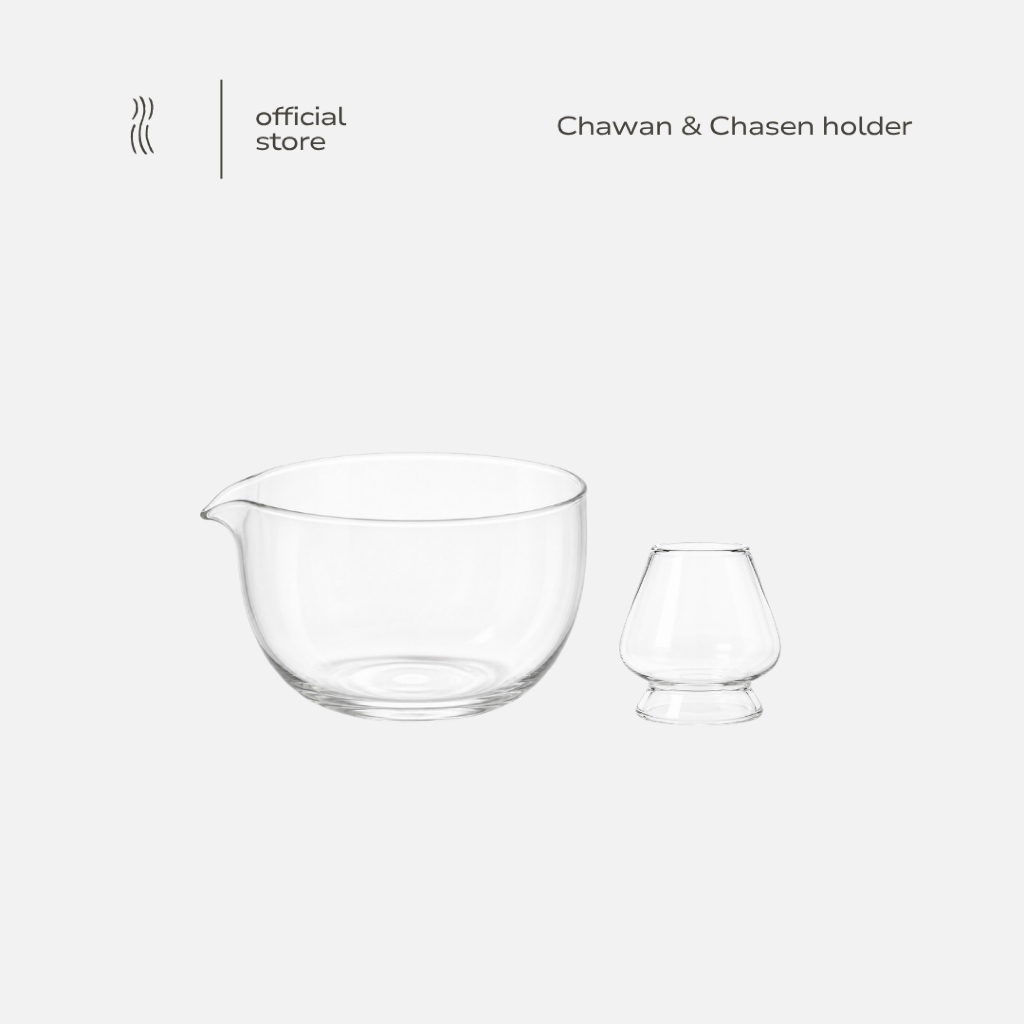 Tea Library | Chawan & Chasen Holder | ชามชงมัทฉะและที่วางแปรงชงมัทฉะ | Premium Clear Chawan & Chasen Holder set
