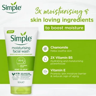 ซื้อ 1 แถม 1🔥Simple Facial Wash 150ml ทำความสะอาดอ่อนโยน ชุ่มชื้นไม่แห้ง อ่อนโยน ผิวใส ลดสิว คุมมัน ผิวแพ้