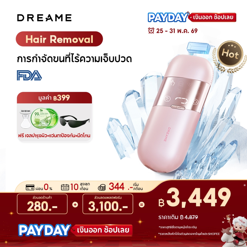 Dreame Sapphire IPL Hair Removal 21J เครื่องเลเซอร์กำจัดขนแบบ IPL Ice-Cooling 8 ระดับ ปกป้องผิวจากความร้อน