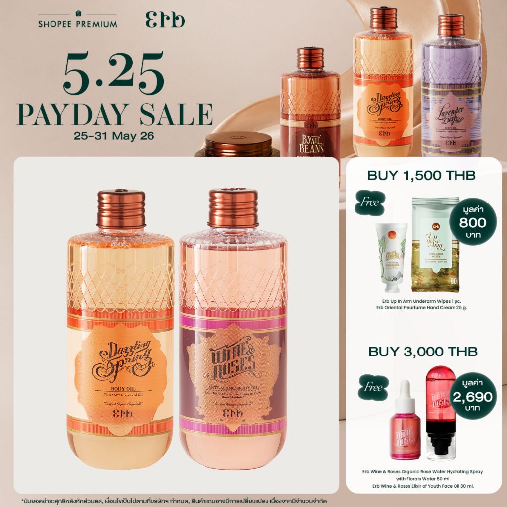 [ เซ็ตขายดี ] ERB Scent & Skin Set -  Wine & Roses Body Oil 230 ml. + Dazzling Spring Body Oil 240ml. บำรุงผิวแห้งกร้าน