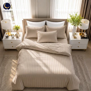 CHARM ชุดเครื่องนอน ผ้าซาติน ลายริ้ว พร้อมผ้านวม Satin Bedding Set + Comforter 3.5/5/6 ฟุต พรีเมียม