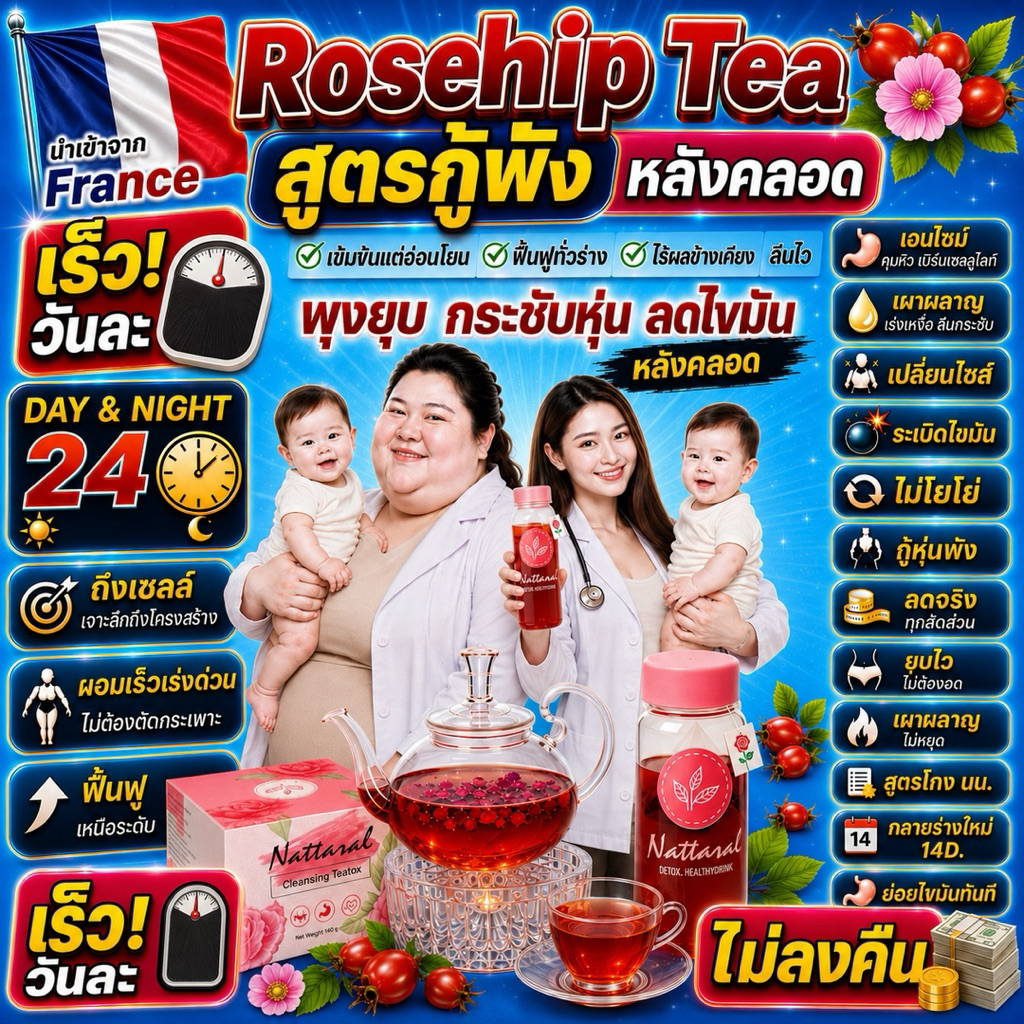 คอร์ส10วัน 1แถม1 [ทานได้ถึง20วัน] เข้มข้นX3 ไม่เห็นผลคืนเงิน ลดไขมันหลังคลอด ฟื้นฟูร่างกายอ่อนโยน Rosehipชายุโรป มีอย.