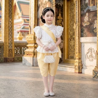 ชุดไทยเด็ก รุ่นเสื้อแขนระบาย+โจงกระเบน+สไบเด็กผู้หญิง รวม 3 ชิ้น *ไม่รวมเครื่องประดับ*