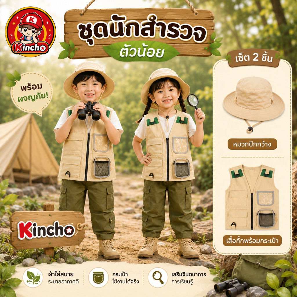 เซ็ตชุดซาฟารี ชุดนักสำรวจตัวน้อย #ชุดแฟนซีเด็ก #ชุดเดินป่าเด็ก