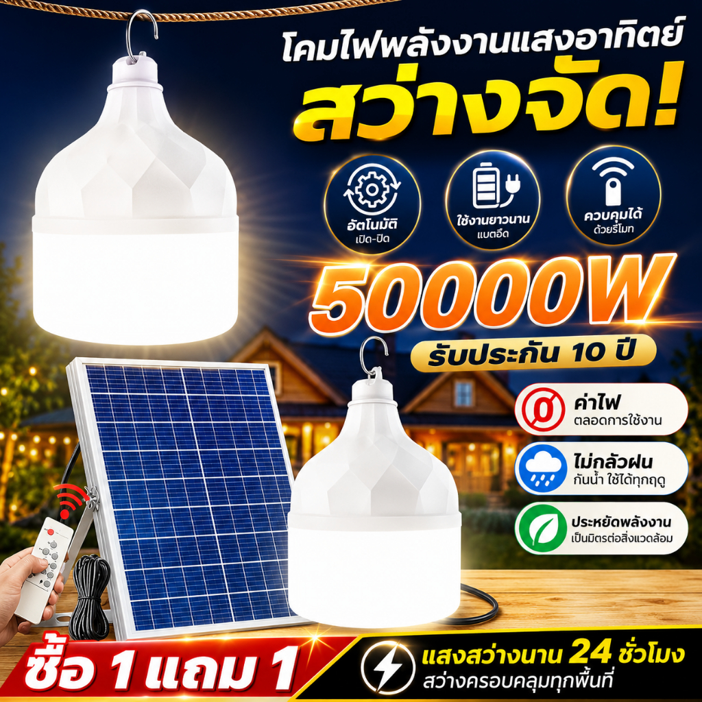 🔥 ซื้อ 1 แถม 1 NOVA ไฟโซล่าเซลล์ LED กันน้ำ IP68 ชาร์จอัตโนมัติ สว่างพิเศษ ติดตั้งง่าย