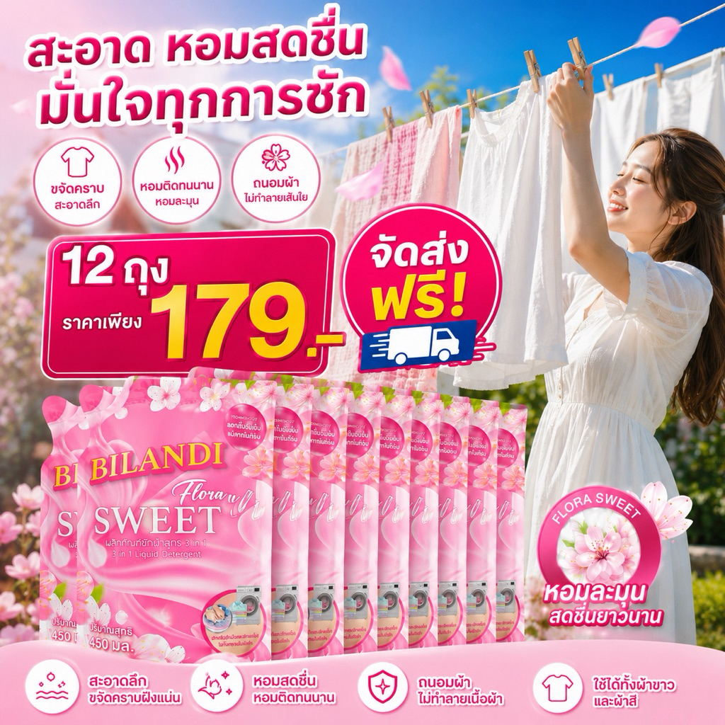 น้ำยาซักผ้า กลิ่นหอมดอกไม้ สูตรลดกลิ่นอับชื้น