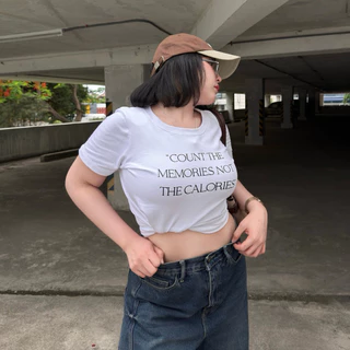 Calories Shirt Crop เสื้อครอปแคลอรี่ 🍔🍟✨ เสื้อครอปสาวอวบอ้วน เสื้อยืดครอป | Geebeety