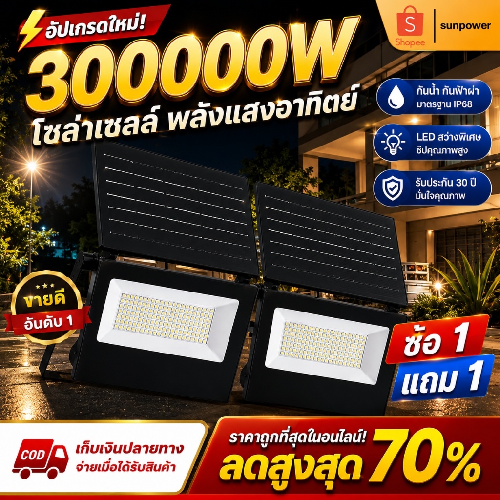 【รับประกัน30ปี】ไฟโซล่าเซลล์ โซลาร์เซลล์ ไฟโซล่าเซล 8000W 6000W 5000W Solar Light ไฟถนนโซล่าเซลล์ ไฟสปอตไลท์ แสงอาทิตย์