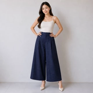 กางเกงขายาวขากว้าง เอวสูง ผ้าทิ้งตัว พรางขา รุ่น Wide Flow Pants