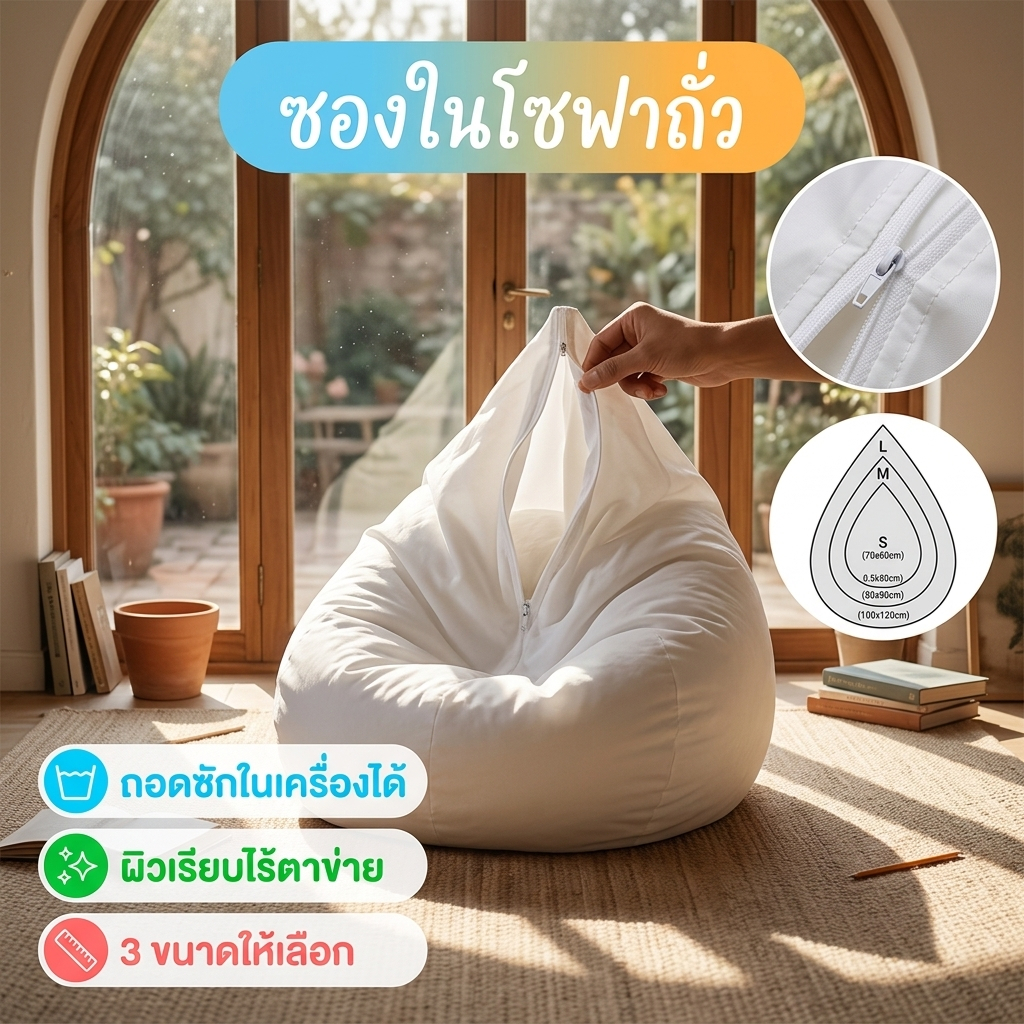 ปลอกชั้นในสำหรับโซฟาเบนแบ็ก ขนาดใหญ่ แบบถอดซักได้ เปลี่ยนใหม่ง่าย ช่วยยืดอายุการใช้งานและรักษาความสะอาด