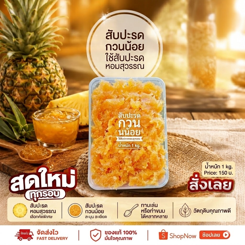 สับปะรดกวนหอมสุวรรณ หวานน้อย แพ็ค 1กิโลกรัม พร้อมส่ง หากคุณรักสับปะรด...คุณจะรักร้านเรา