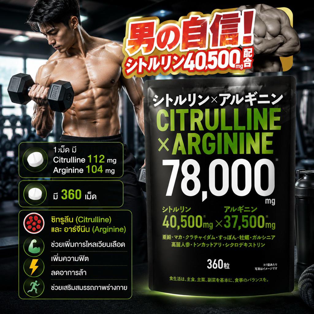 (สินค้าพร้อมส่ง) ซิทรูลีน และ อาร์จีนีน 360 เม็ด!  1 เม็ด มี Citrulline 112 mg, Arginine 104 mg
