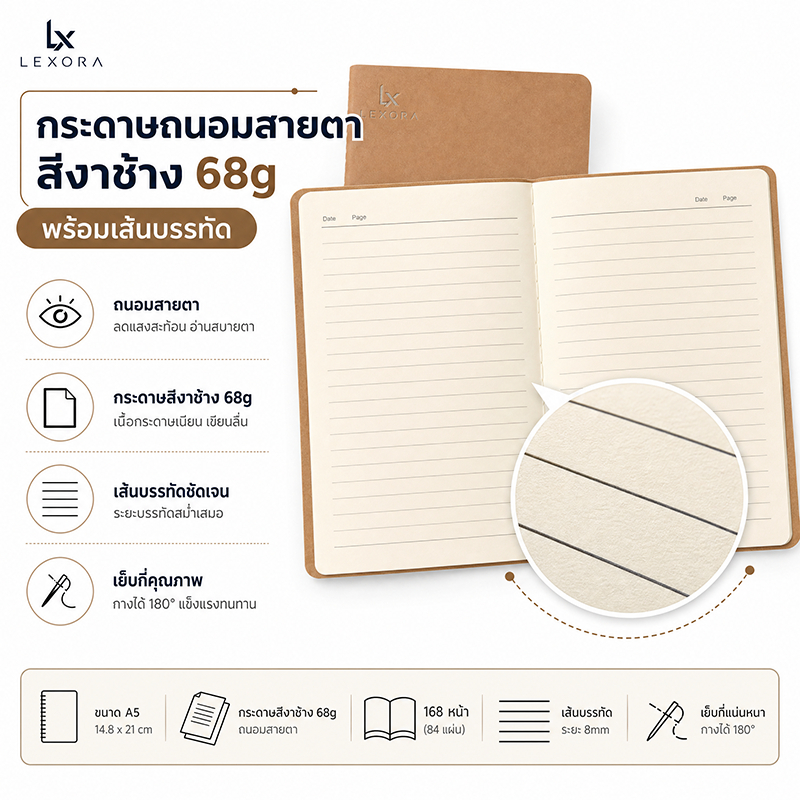 Lexora دفتر ملاحظات A5 بورق سميك 72 صفحة — صورة 3