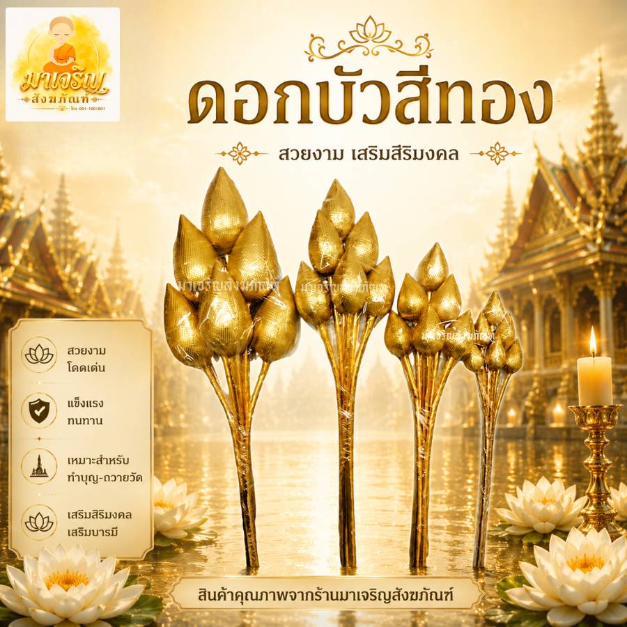 ดอกบัวเงิน ดอกบัวทอง ดอกบัวไหว้พระ ( 1 ช่อมี 6 ดอก) ราคาต่อ 1 ช่อ
