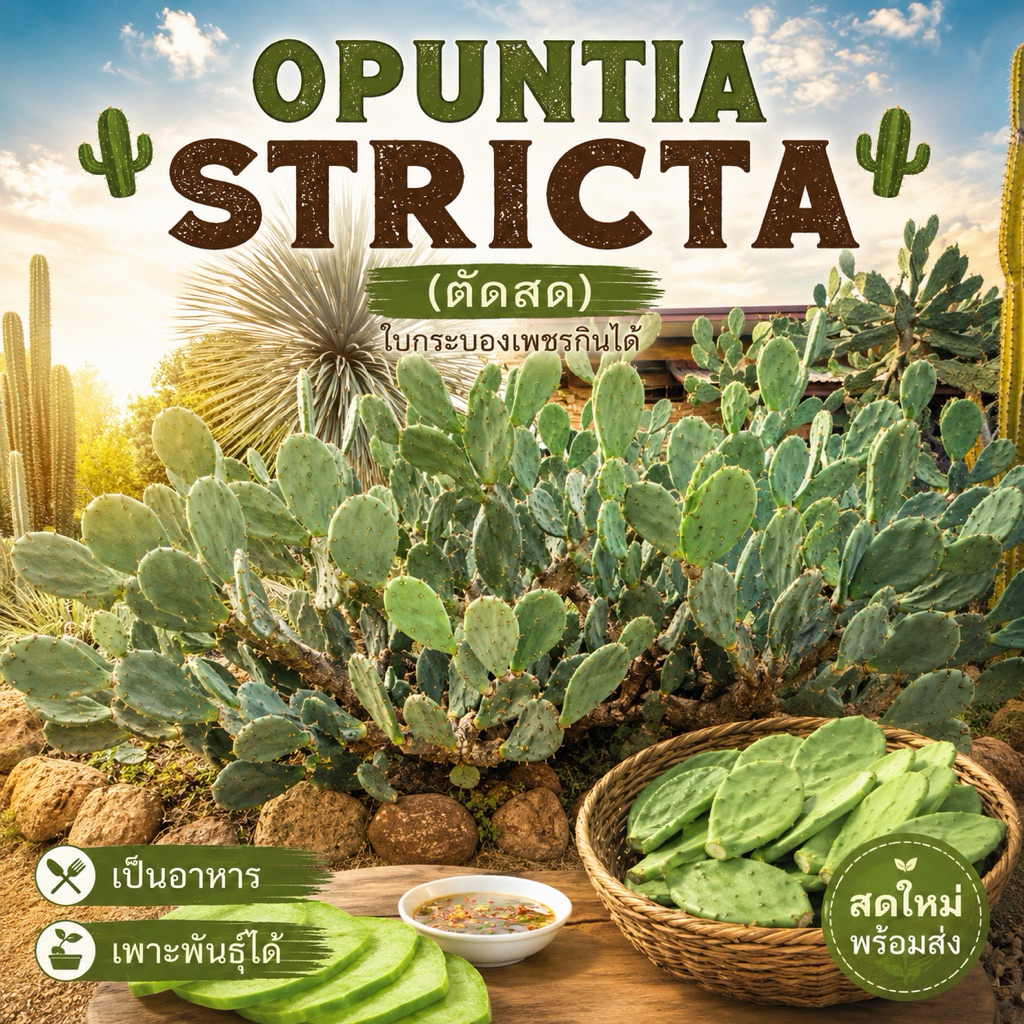ใบกระบองเพชรกินได้ Opuntia Stricta (ตัดสด) ทานใบทานผลได้