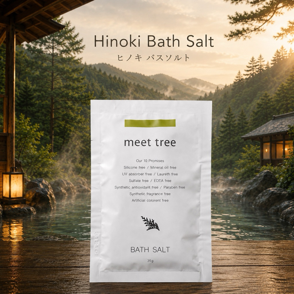 (สินค้าพร้อมส่ง) Hinoki Bath Salt กลิ่นไม้หอมฮิโนกิ ยี่ห้อ meet tree ของแท้ 100% จากญี่ปุ่น เกลืออาบน้ำ ออนเซ็น Onsen