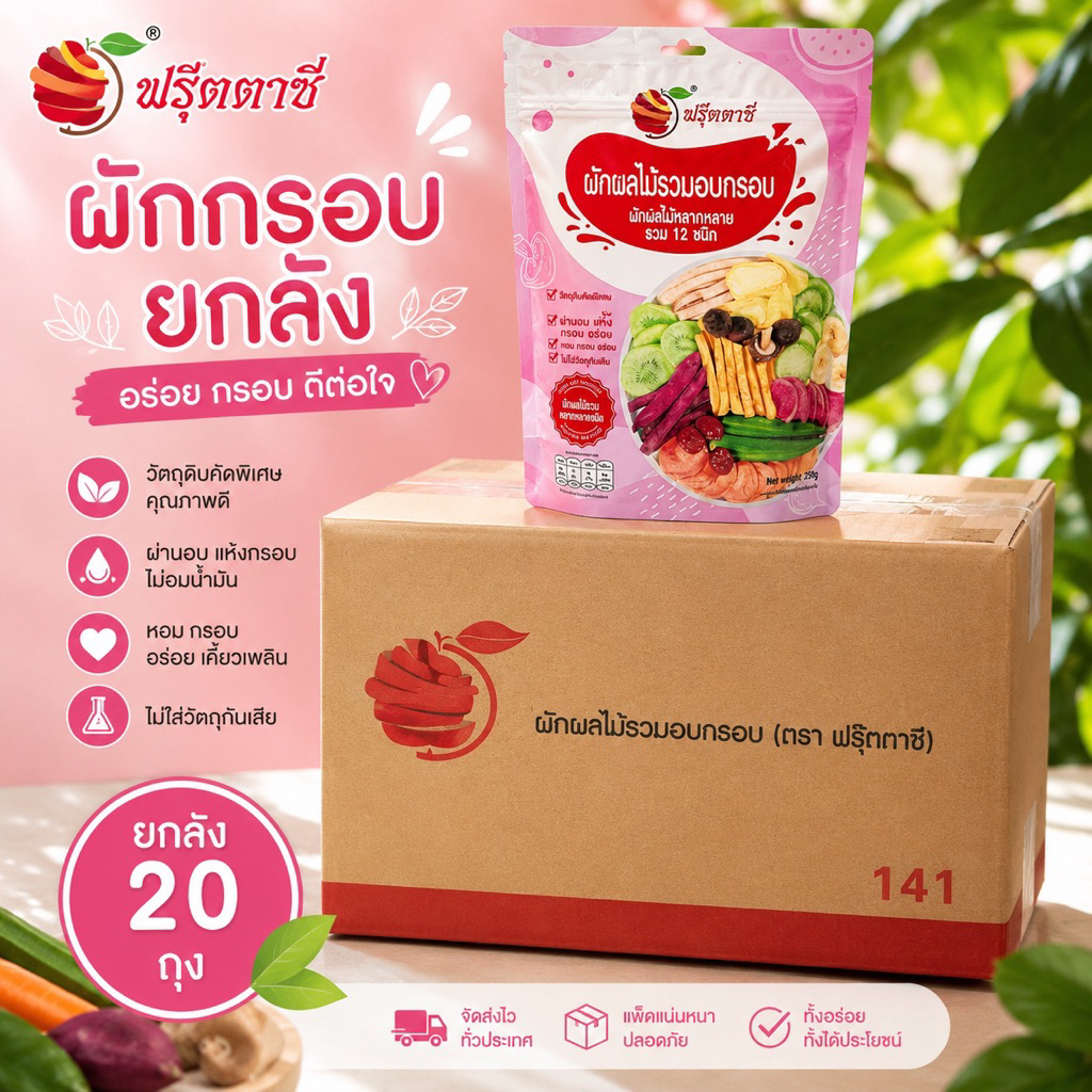 ยกลัง Fruitasy ฟร๊ตทาซี่ ผักผลไม้อบกรอบ12ชนิด20ห่อ*250gขายส่งผักและผลไม้รวมอบแห้ง ขายส่งนำเข้าโดยตรง