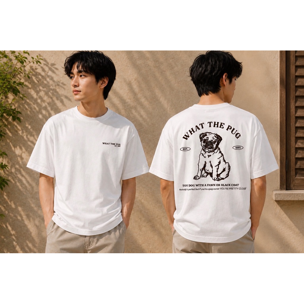 Burger Shirt - เสื้อยืด Oversize แฟชั่น Unisex ผ้าหนานุ่มฟู ลายหมาปั๊ก รุ่น What The Pug
