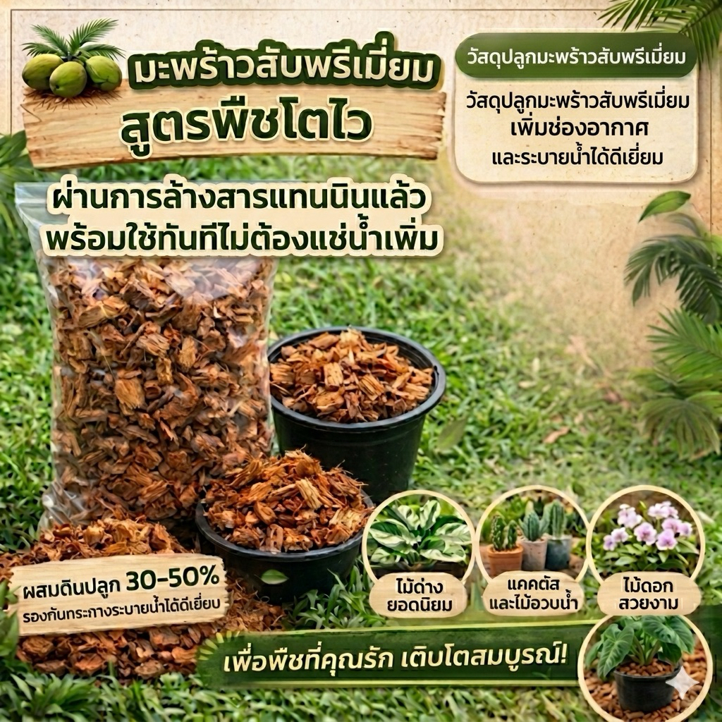🌴 กาบมะพร้าวสับล้างแทนนิน พร้อมใช้