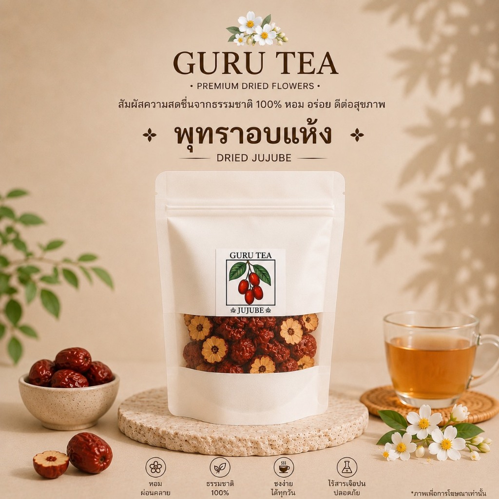 พุทราจีนฝานแห้ง Jujube ขนาด 60 กรัม บรรจุถุงซิปล็อค