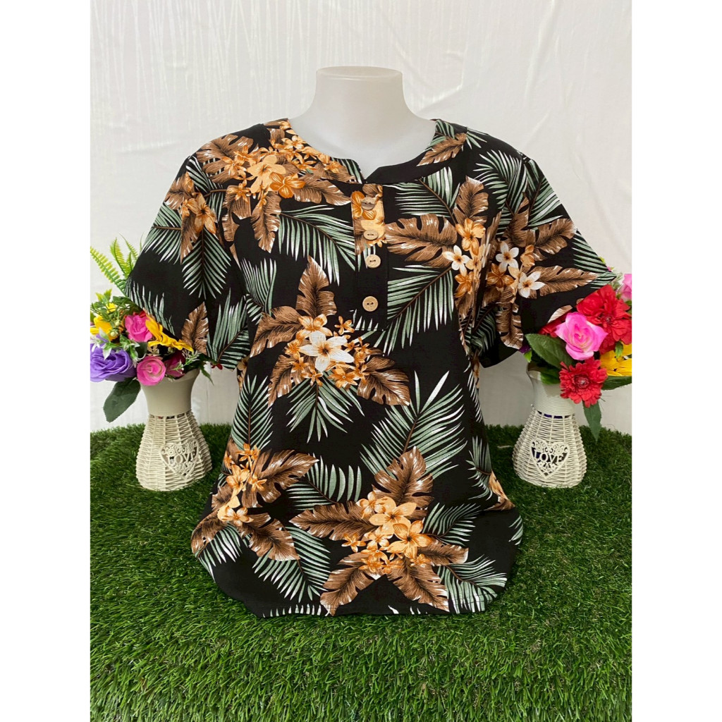 เสื้อลายดอกดำ เสื้อสงกรานต์ ผ้าสปัน เสื้อคุณแม่ รอบอก 34-42นิ้ว  ลายดอก รุ่น897