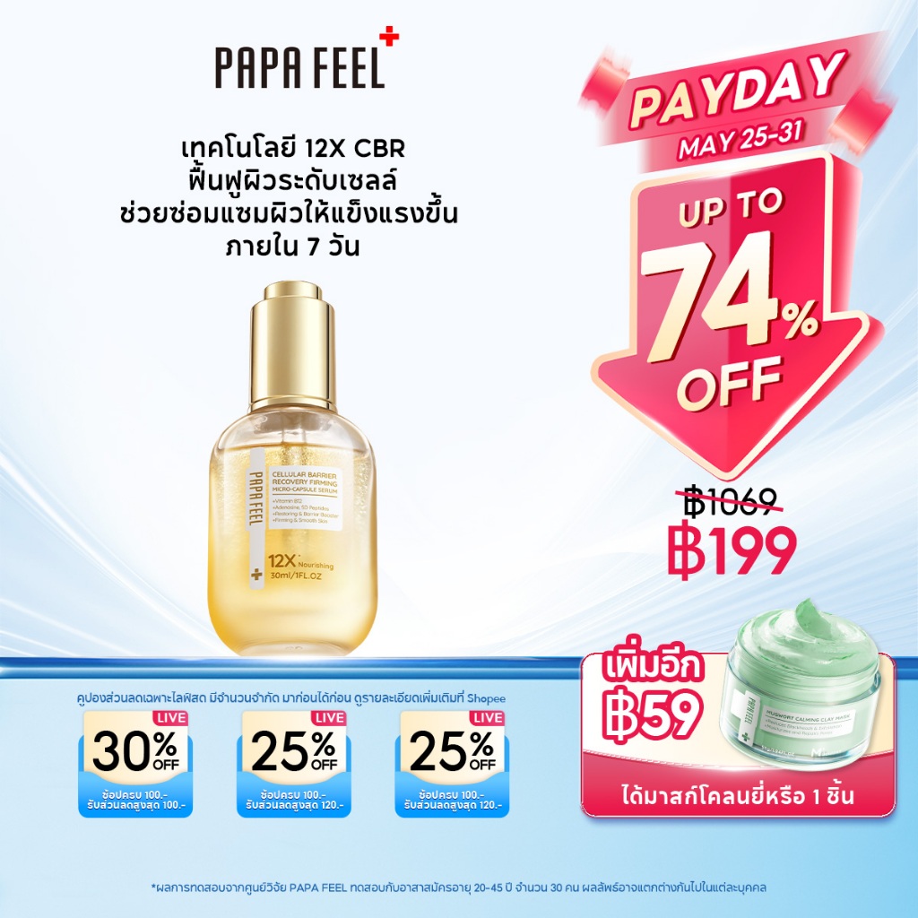 PAPA FEEL 12X CBR Cellular Barrier Recovery Oil Serum 30ml  เซรั่มไมโครบีด ฟื้นฟูเกราะผิว ลดแดง กระชับผิว