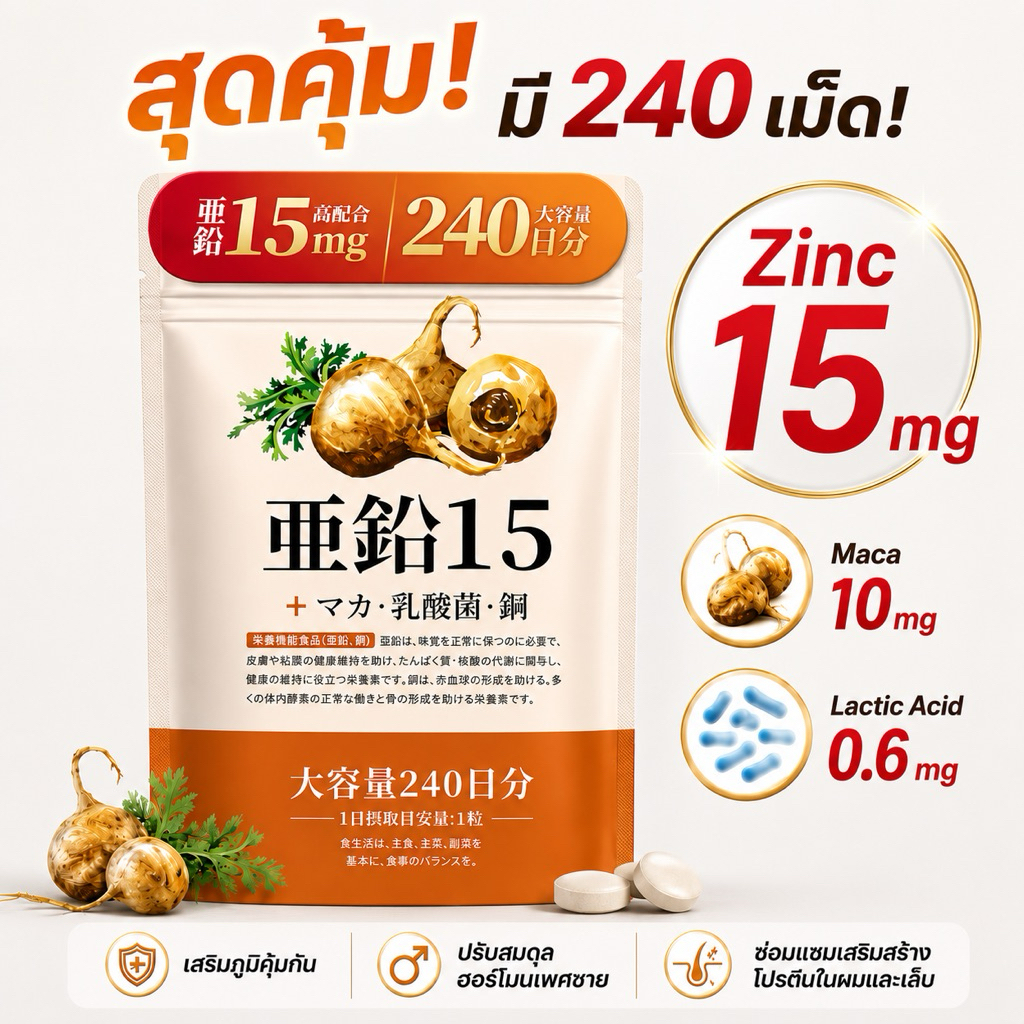 (สินค้าพร้อมส่ง) ถูกมาก มี 240 เม็ด! 1 เม็ดมี Zinc 15 mg, Maca 10 mg, Lactic Acid 0.6 mg ยี่ห้อ Vitanad+
