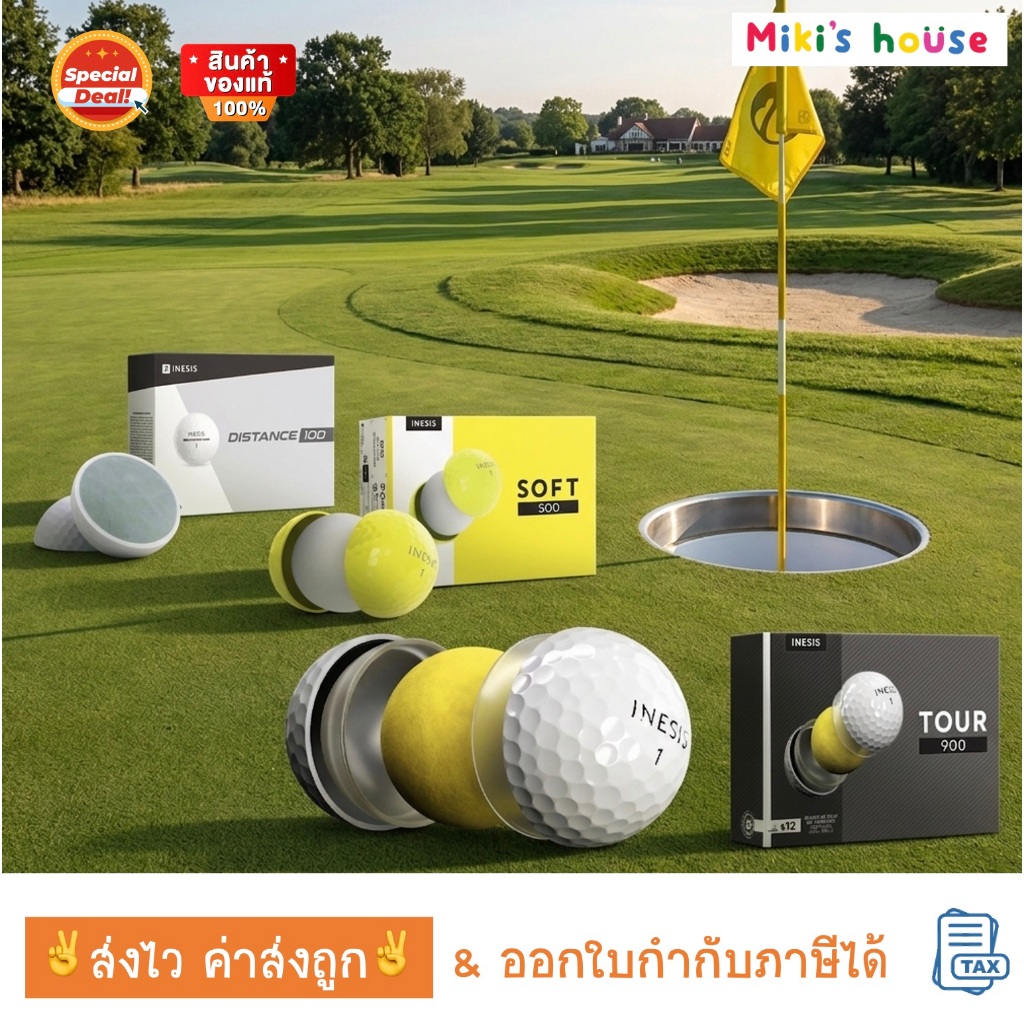 💥ส่งไวทุกวัน💥 Inesis อินเนซิส ลูกกอล์ฟ ลูกกอล์ฟซ้อม ลูกกอล์ฟแข่ง golf ball distance 100 soft 500 Tour 900 (12 pcs/set)