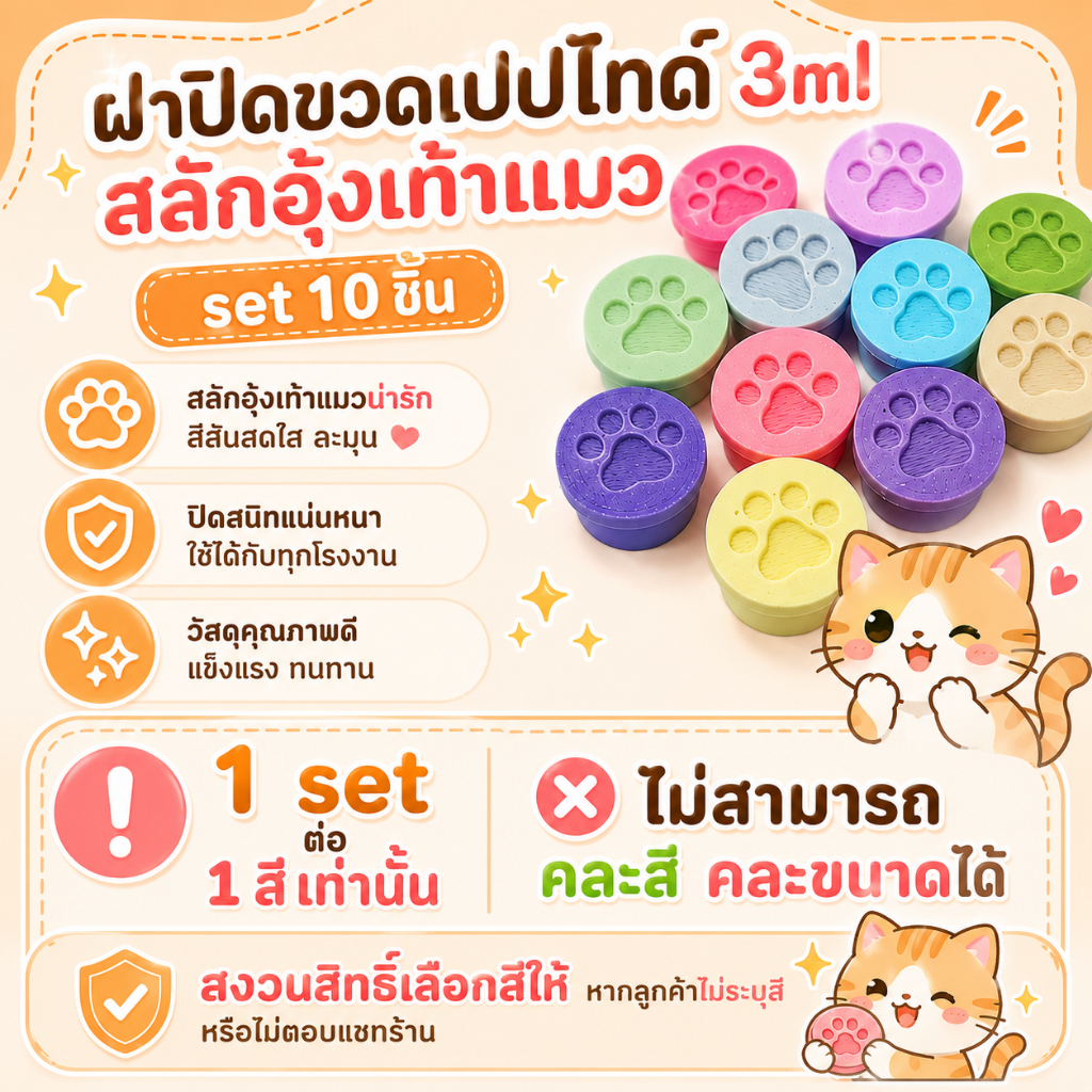 ฝาปิดขวดเปปไทด์ 3ml สลักเท้าแมว (แพ็ค10ชิ้น)