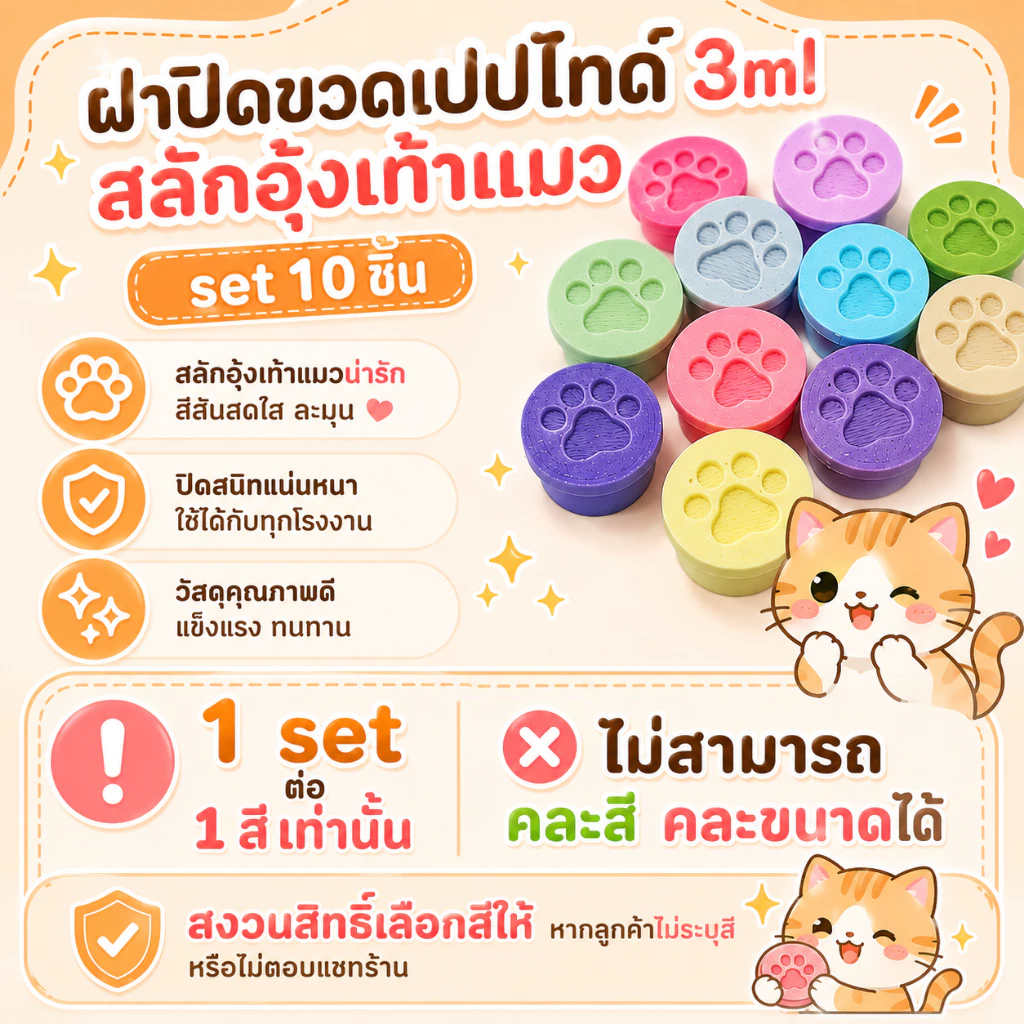 ฝาปิดขวดเปปไทด์ 3ml และ 10ml/Gluta สลักเท้าแมว (แพ็ค10ชิ้น)