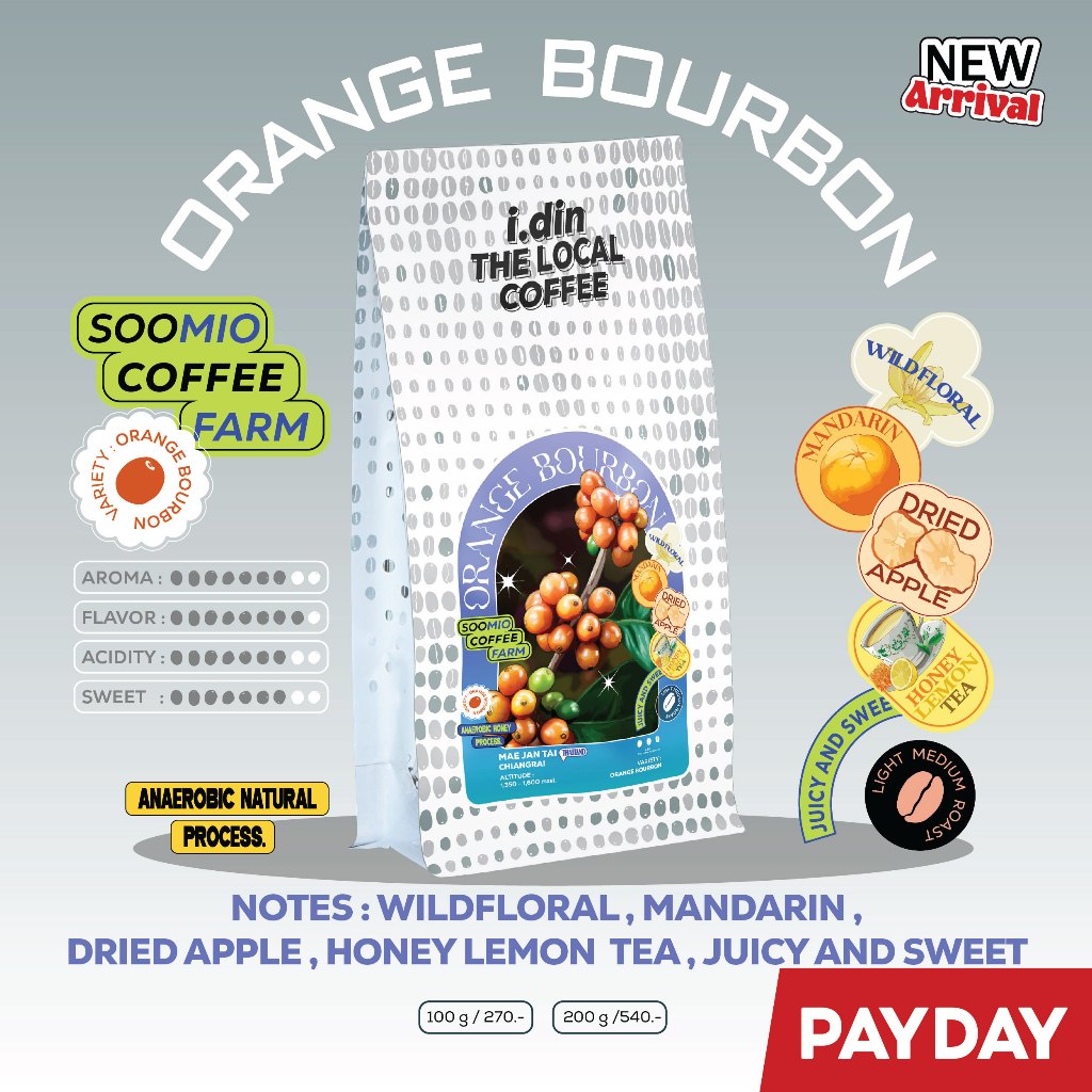 สายพันธุ์ ORANGE BOURBON จากสินธพ (20.05.69) /HONEY PROCESS/แม่จันใต้ เชียงราย เมล็ดกาแฟคั่ว