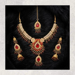 Indian Style Necklace Set ชุดสร้อยคออินเดีย พร้อมต่างหูและจี้หน้าผาก ใส่กับชุดไทย ชุดแขก Bollywood Jewelry Necklace Set