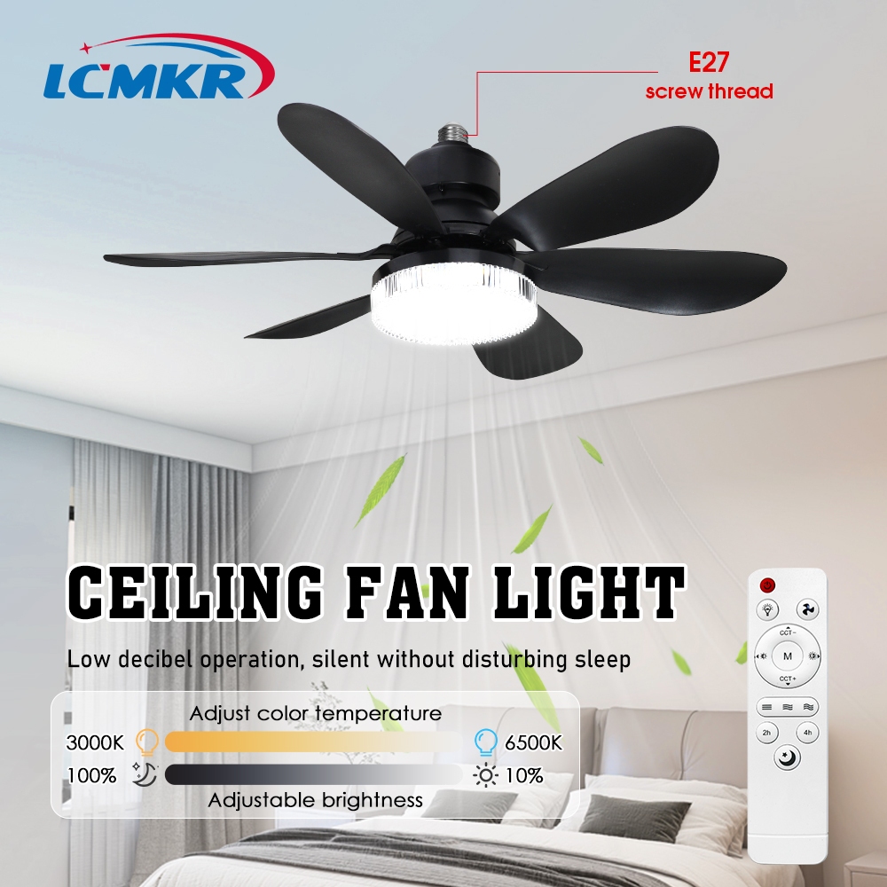 LCMKR Ceiling Fans with Light โคมไฟพัดลม led พัดลมเพดาน e27 พัดลมเพดานมีไฟ ห้องนอน ห้องรับประทานอาหาร
